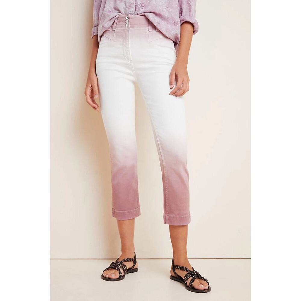 Anthropologie High Rise Pink White Ombre Dip Dye Ankle Jeans Size 26